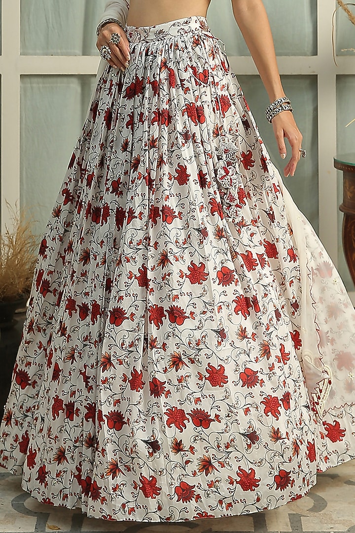 Ice White Printed & Hand Embroidered Wedding Lehenga Set by Shreya Agarwal at Pernia's Pop Up Shop