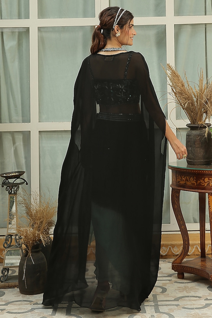 Black Hand Embroidered Cape Set by Shreya Agarwal at Pernia's Pop Up Shop