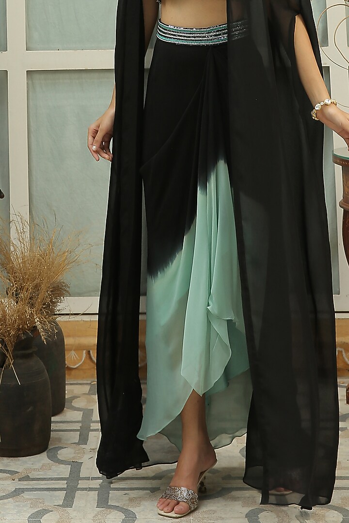 Black Hand Embroidered Cape Set by Shreya Agarwal at Pernia's Pop Up Shop
