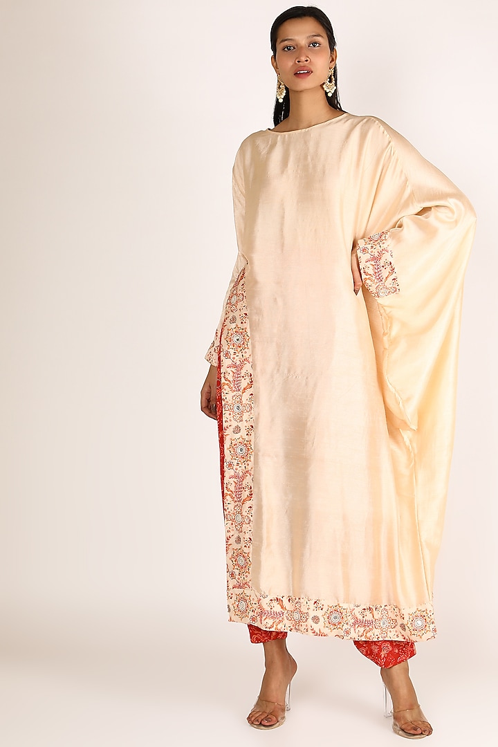 Ivory Embroidered Kurta With Pants For Girls by Shreya Agarwal - Kids