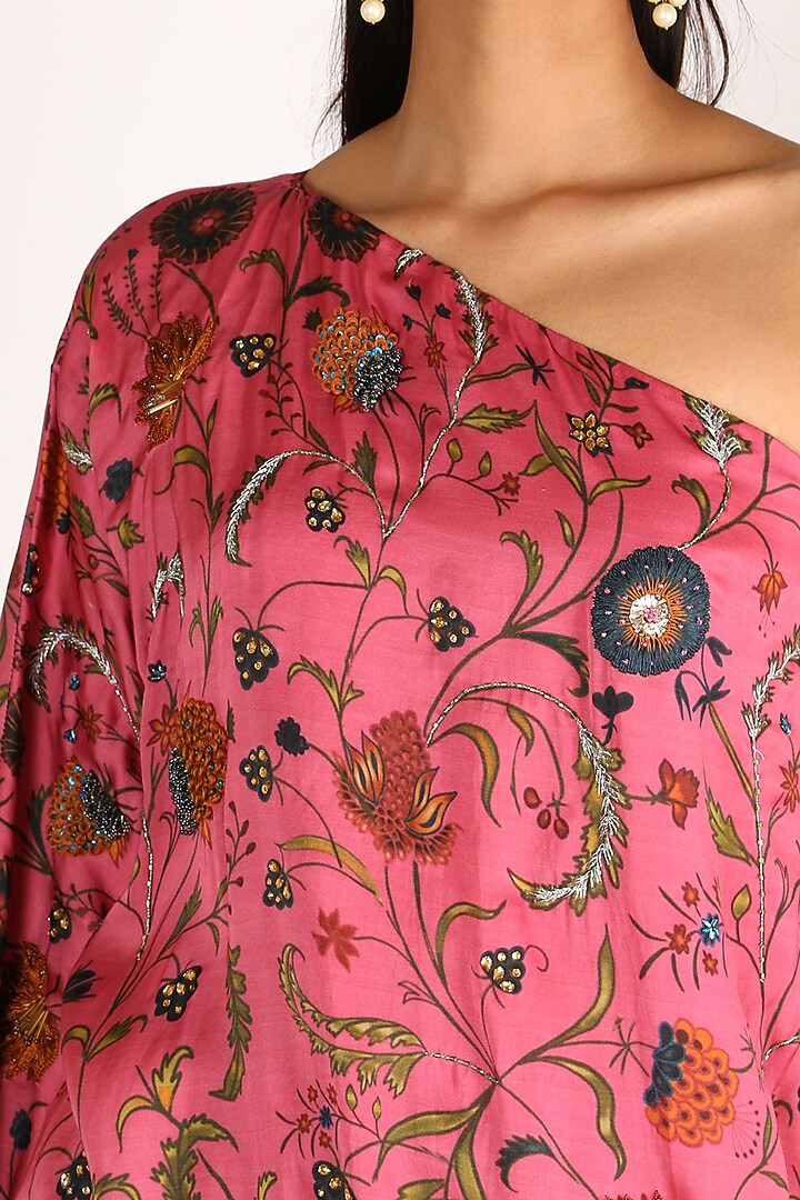 Fuchsia Floral Printed Kurta With Pants For Girls by Shreya Agarwal - Kids at Pernia's Pop Up Shop