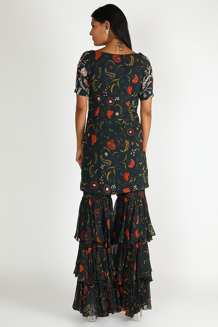 Cobalt Blue Embroidered Sharara Set For Girls by Shreya Agarwal - Kids at Pernia's Pop Up Shop