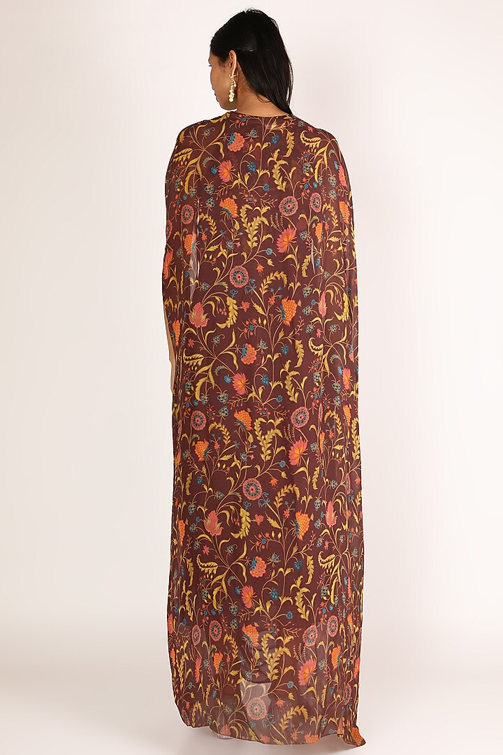 Burnt Brick Embroidered Cape Set For Girls by Shreya Agarwal - Kids at Pernia's Pop Up Shop