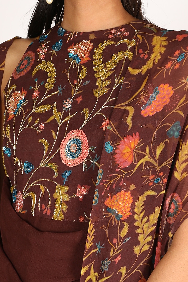 Burnt Brick Embroidered Cape Set For Girls by Shreya Agarwal - Kids at Pernia's Pop Up Shop