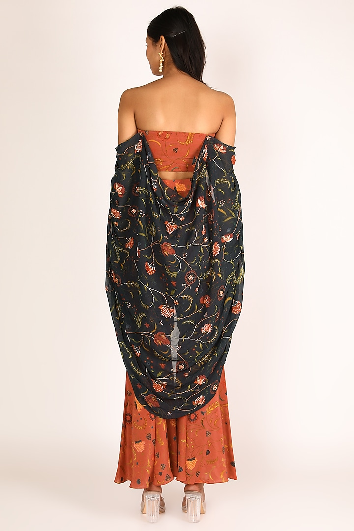 Brick Orange & Blue Printed Cape Set For Girls by Shreya Agarwal - Kids at Pernia's Pop Up Shop