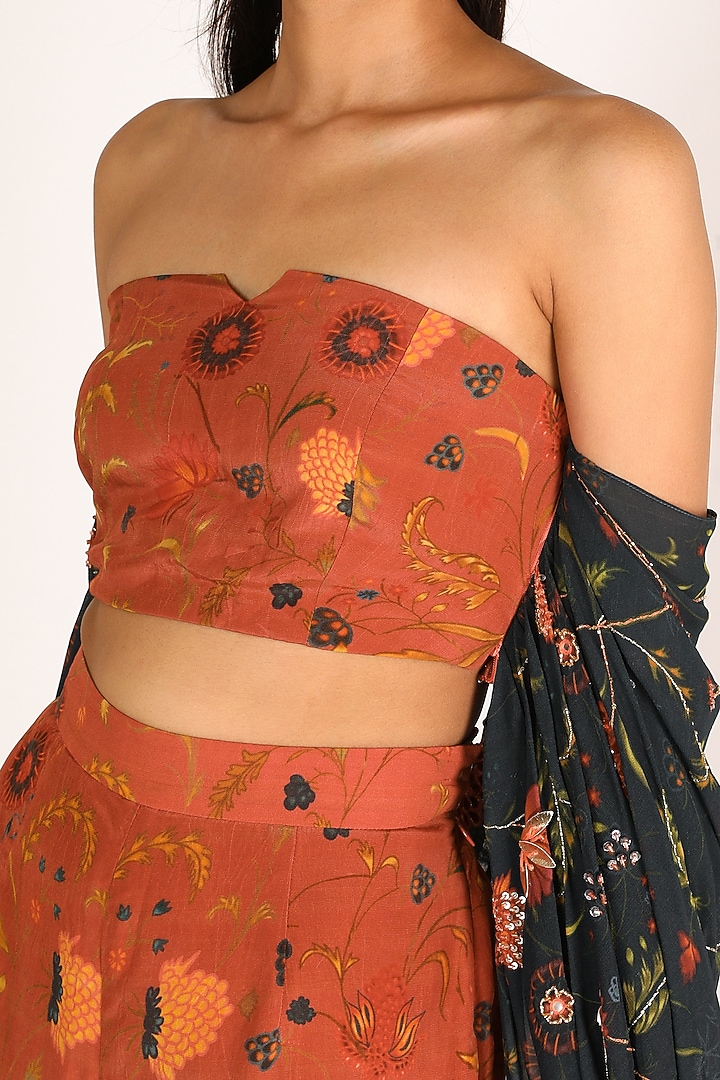 Brick Orange & Blue Printed Cape Set For Girls by Shreya Agarwal - Kids at Pernia's Pop Up Shop