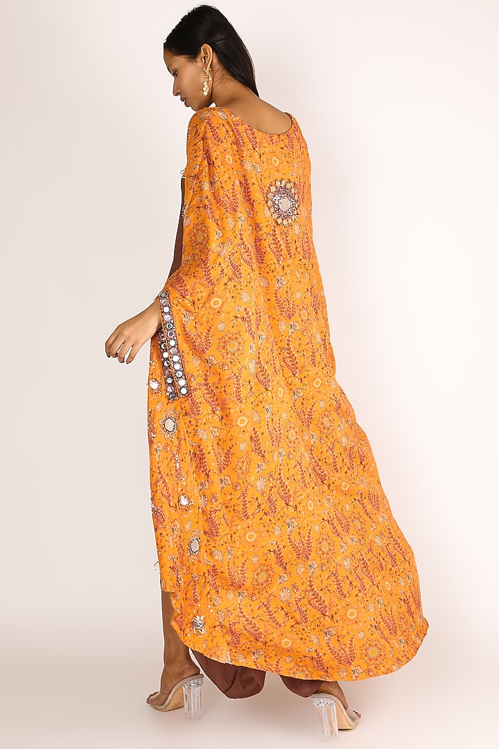 Brown Jumpsuit With Orange Printed Jacket For Girls by Shreya Agarwal - Kids at Pernia's Pop Up Shop