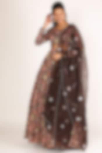 Brown Printed Lehenga Set For Girls by Shreya Agarwal - Kids at Pernia's Pop Up Shop