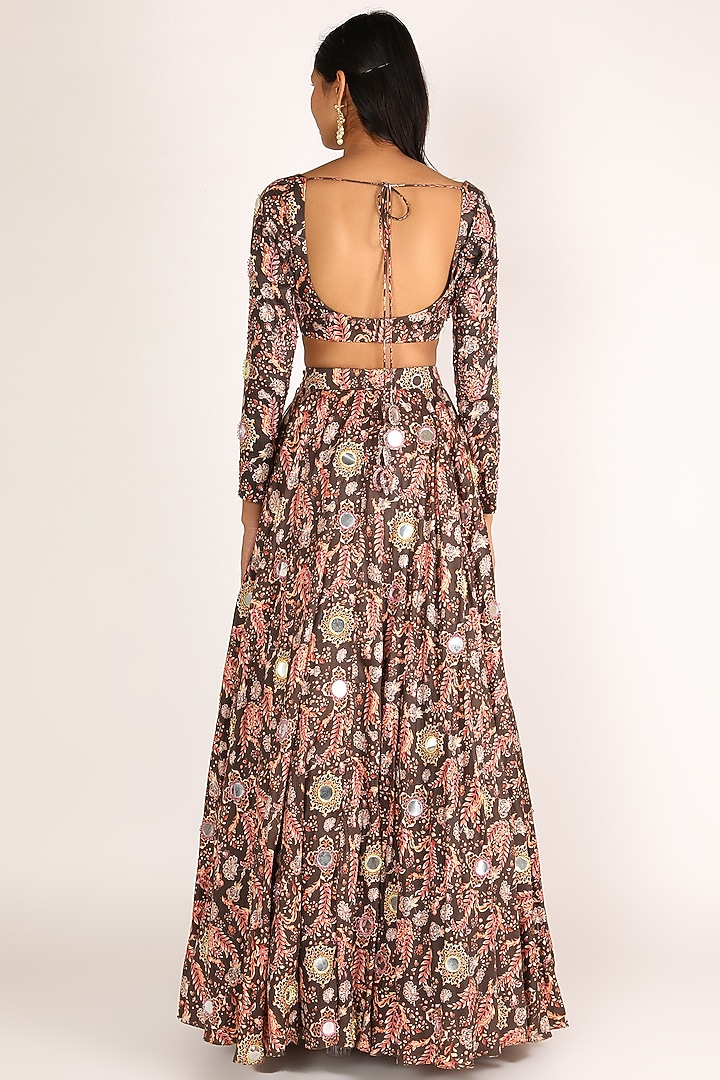 Brown Printed Lehenga Set For Girls by Shreya Agarwal - Kids at Pernia's Pop Up Shop