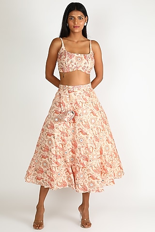 White Hand Embroidered Skirt Set For Girls by Shreya Agarwal - Kids