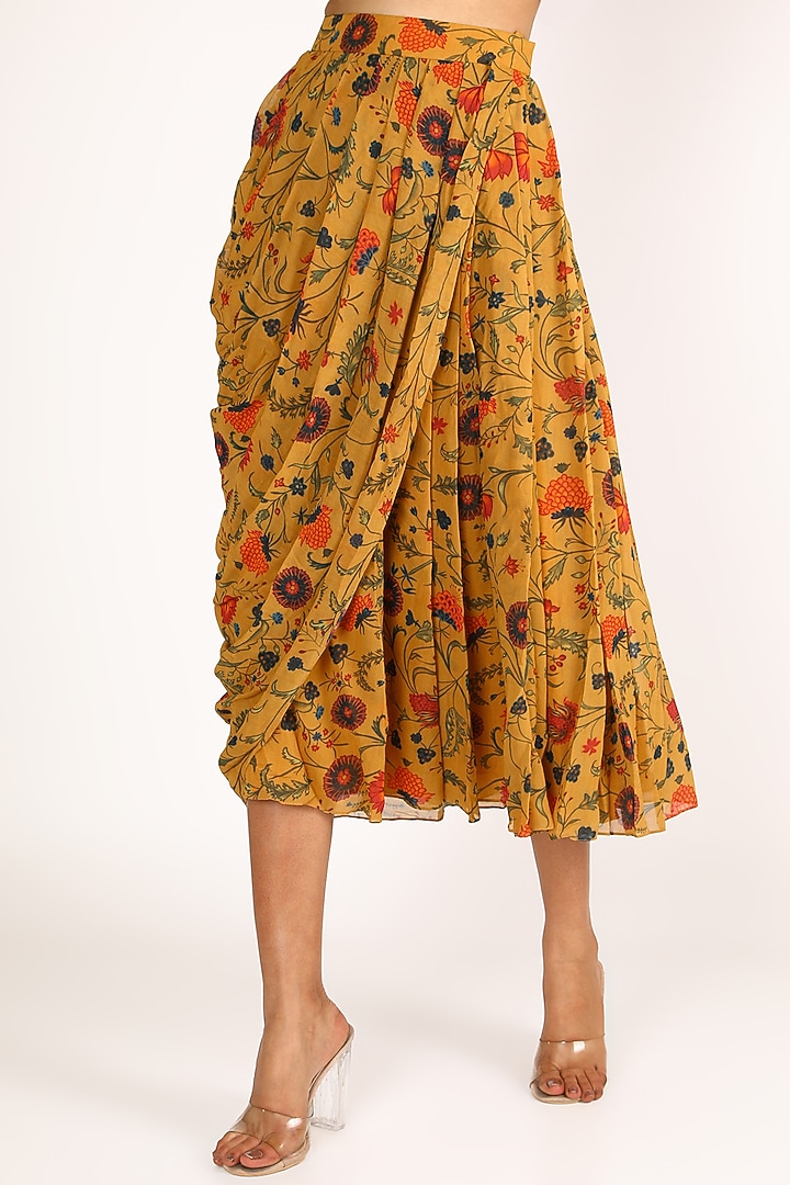 Cobalt Blue & Mustard Printed Skirt Set For Girls by Shreya Agarwal - Kids at Pernia's Pop Up Shop