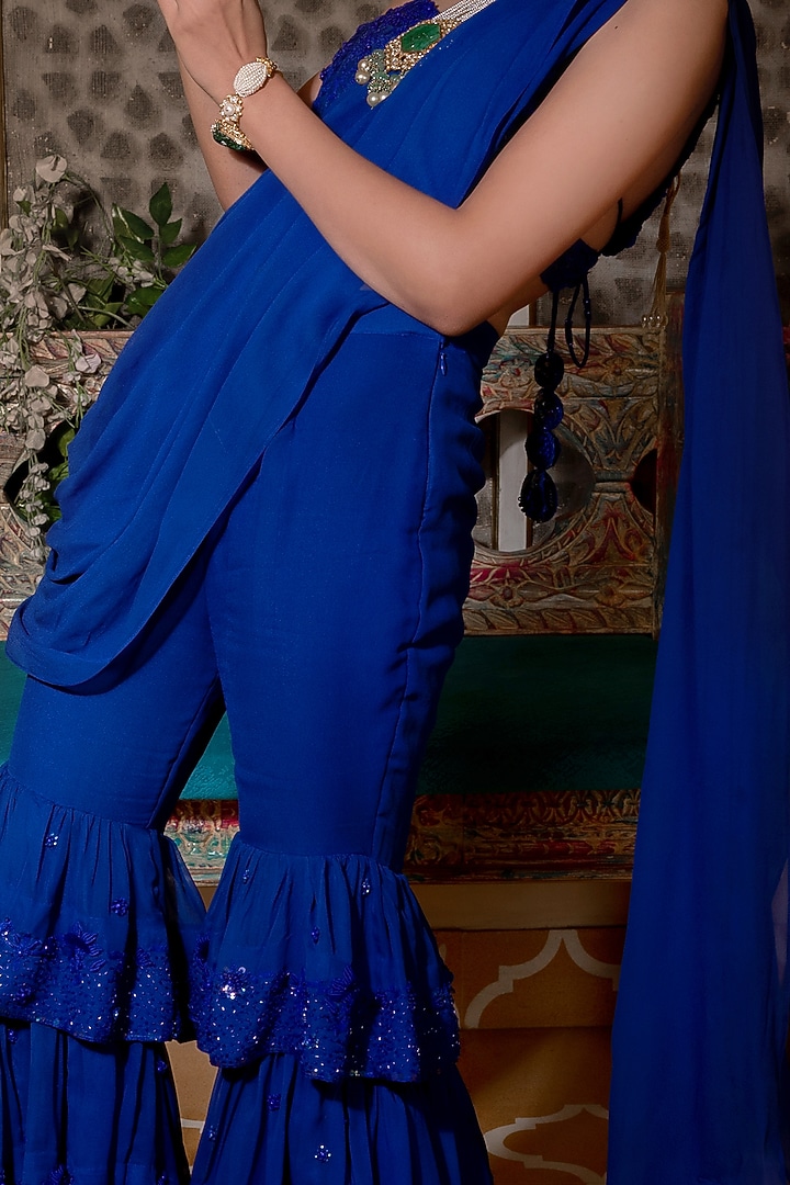 Royal Blue Embroidered Sharara Set For Girls by Shreya Agarwal - Kids at Pernia's Pop Up Shop