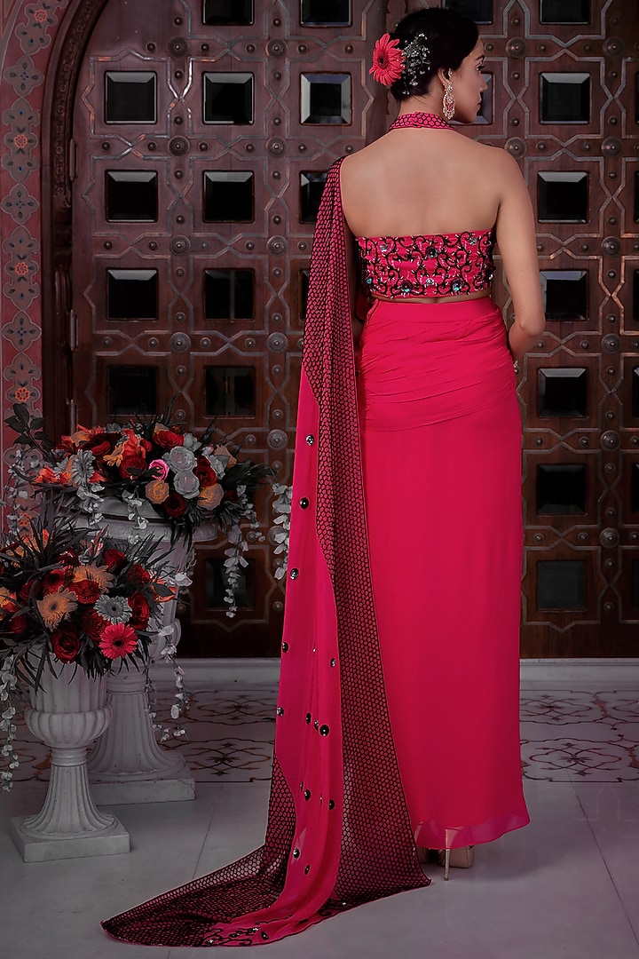 Fuchsia Embellished Pre-Stitched Saree Set For Girls by Shreya Agarwal - Kids at Pernia's Pop Up Shop
