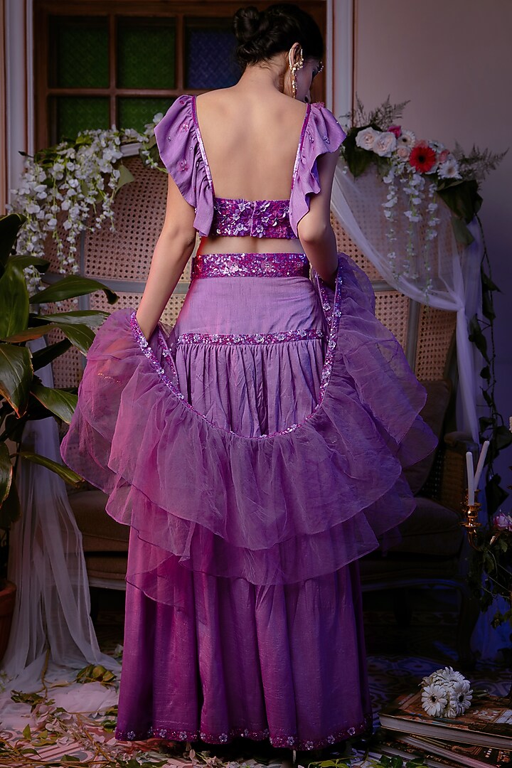 Lilac Embroidered High-Low Lehenga Set For Girls by Shreya Agarwal - Kids at Pernia's Pop Up Shop