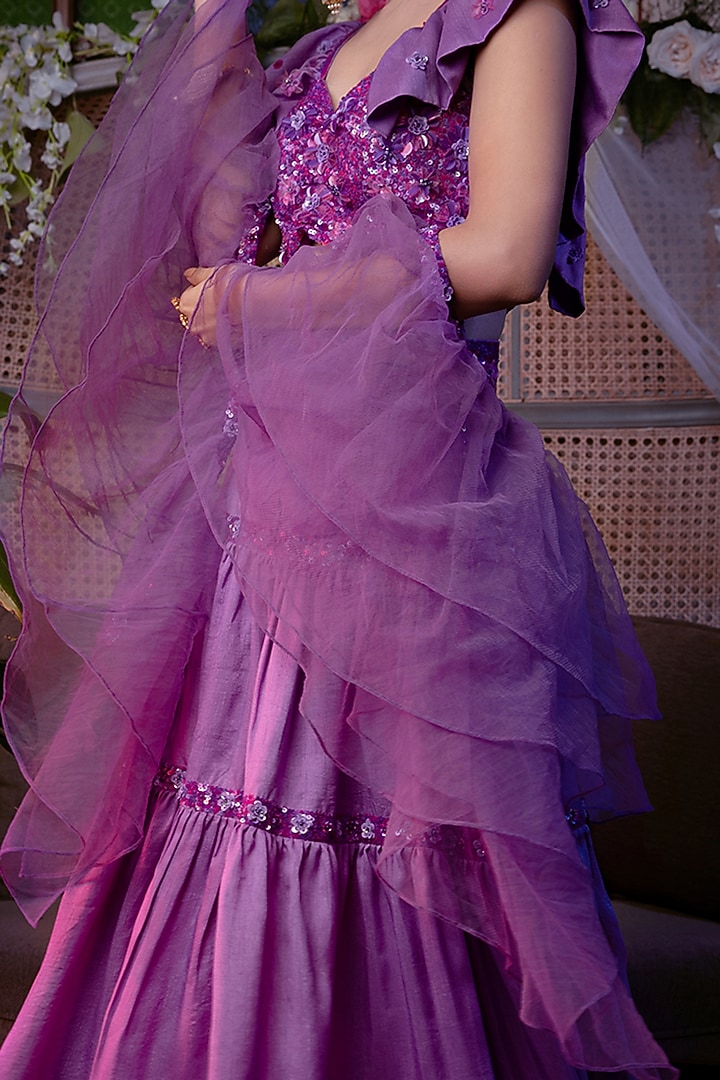 Lilac Embroidered High-Low Lehenga Set For Girls by Shreya Agarwal - Kids at Pernia's Pop Up Shop
