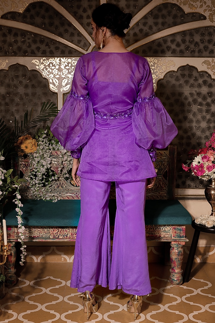 Lilac Angrakha Jacket Set For Girls by Shreya Agarwal - Kids at Pernia's Pop Up Shop