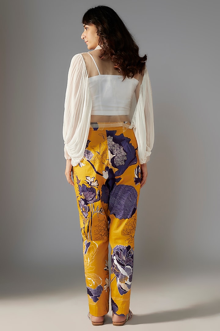 White & Yellow Organza Floral Applique Co-Ord Set by Radical at Pernia's Pop Up Shop