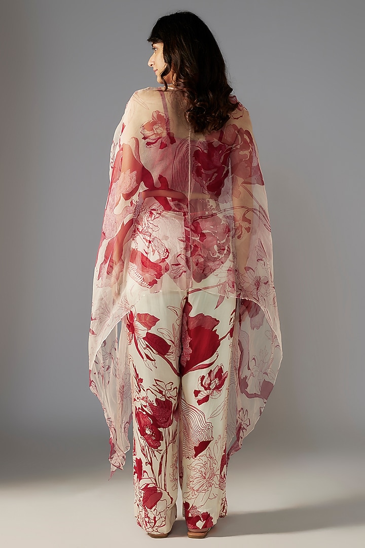 Red Organza Printed Cape Set by Radical at Pernia's Pop Up Shop