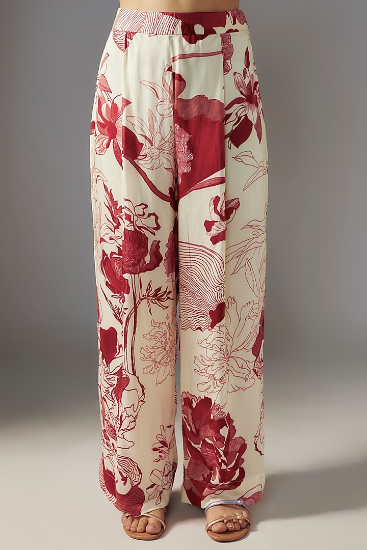 Red Organza Printed Cape Set by Radical at Pernia's Pop Up Shop