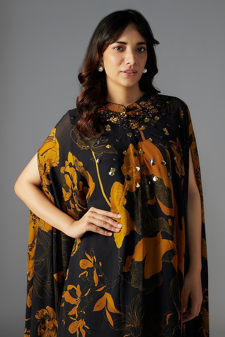 Black & Gold Georgette Bloom Printed Trapeze Vacation Dress by Radical at  Pernia's Pop Up Shop 2026