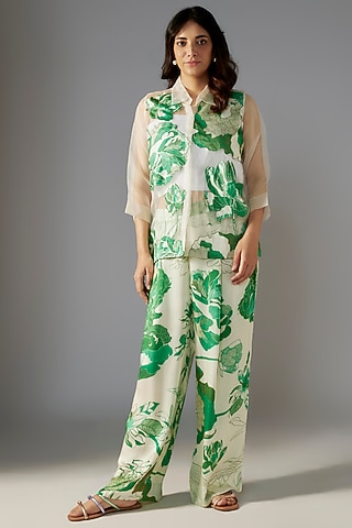 White Organza Floral Applique Co-Ord Set by Radical