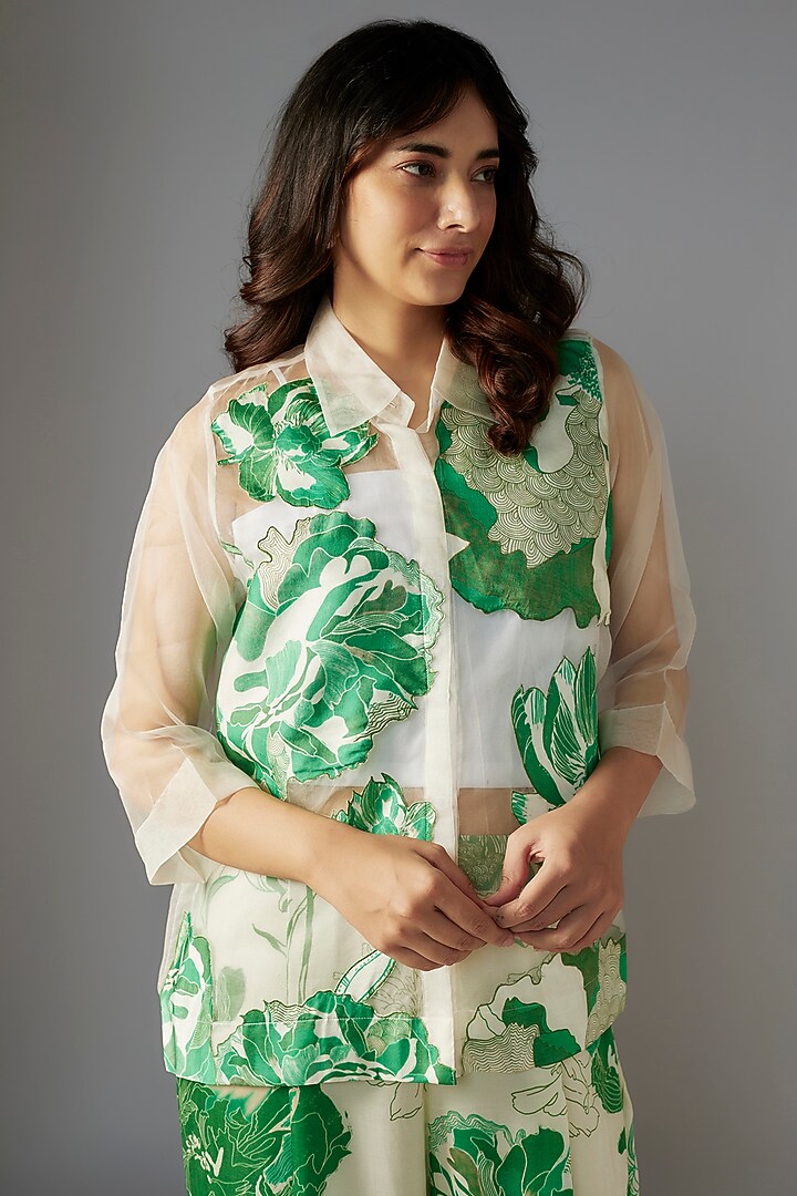 White Organza Floral Applique Co-Ord Set by Radical at Pernia's Pop Up Shop