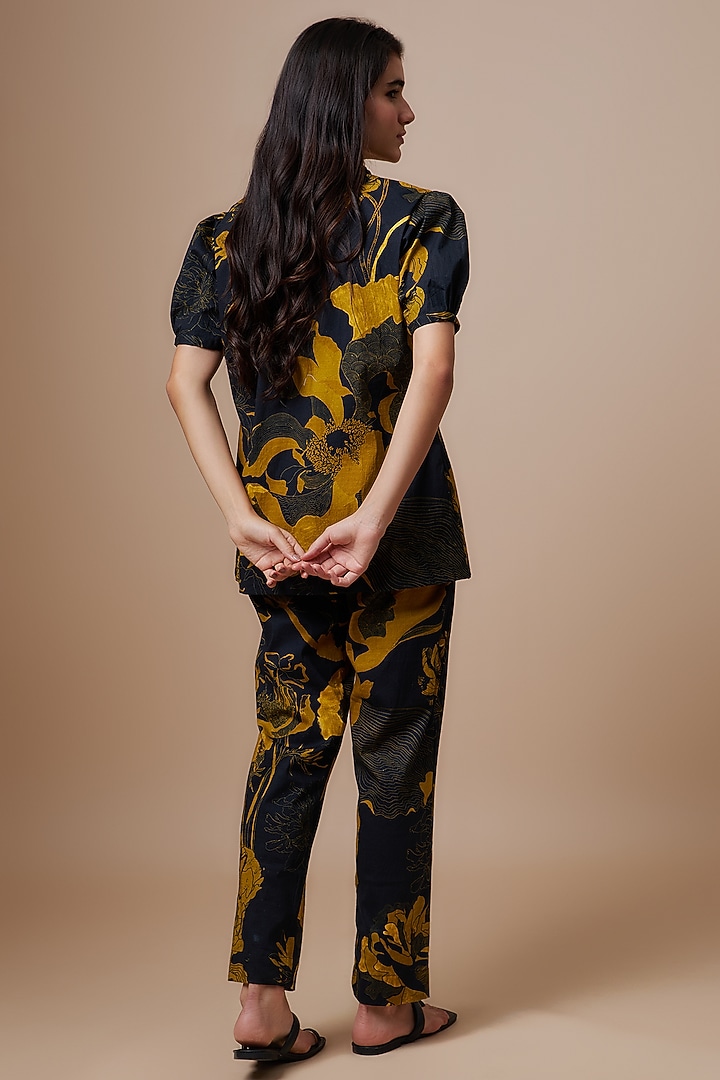 Black Cotton Floral Printed Jacket Set by Radical at Pernia's Pop Up Shop