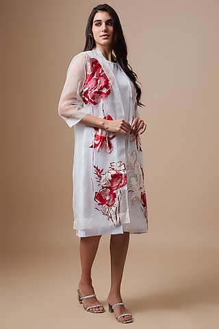 White Linen & Organza Jacket Dress by Radical