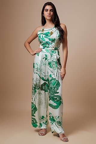 Green Silk Floral Printed Co-Ord Set by Radical
