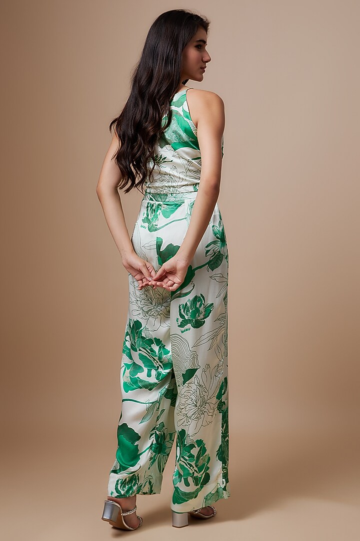 Green Silk Floral Printed Co-Ord Set by Radical at Pernia's Pop Up Shop