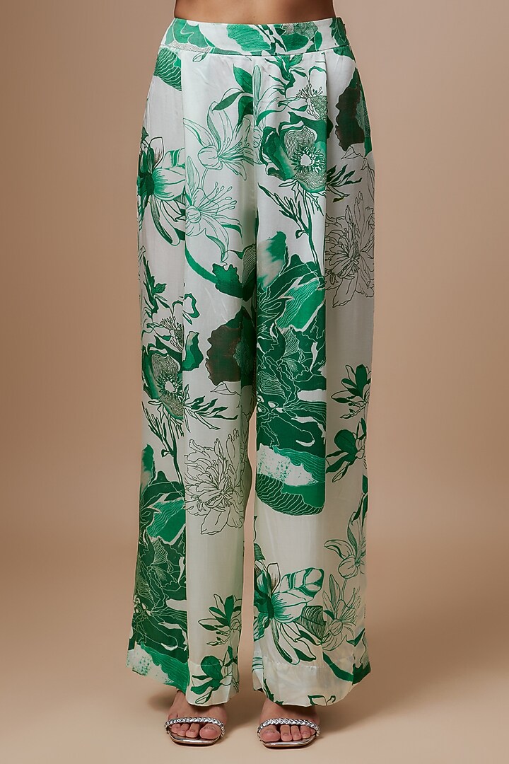 Green Silk Floral Printed Co-Ord Set by Radical at Pernia's Pop Up Shop