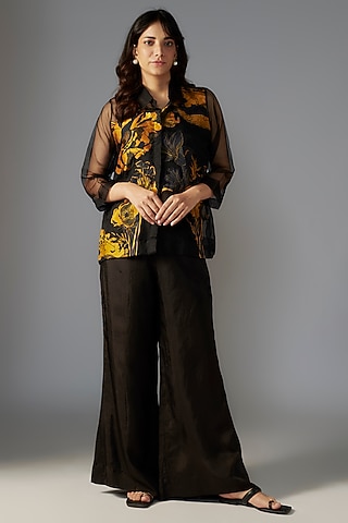 Black Silk & Organza Applique Co-Ord Set by Radical