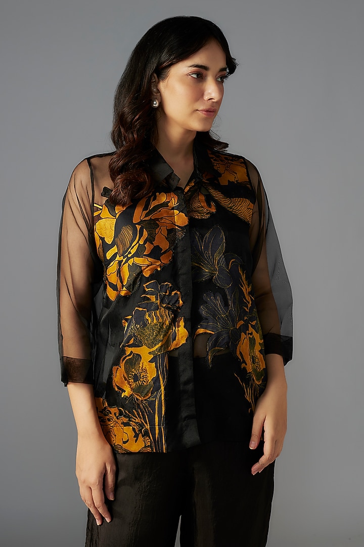 Black Silk & Organza Applique Co-Ord Set by Radical at Pernia's Pop Up Shop