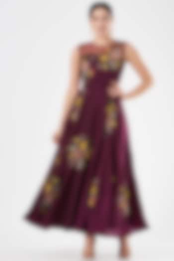 Burgundy Silk Embroidered Gown by Radical