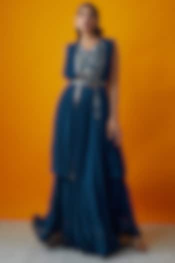 Blue Georgette Jacket Wedding Lehenga Set by Radical at Pernia's Pop Up Shop