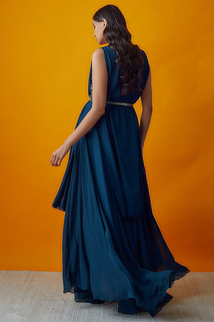 Blue Georgette Jacket Wedding Lehenga Set by Radical at Pernia's Pop Up Shop