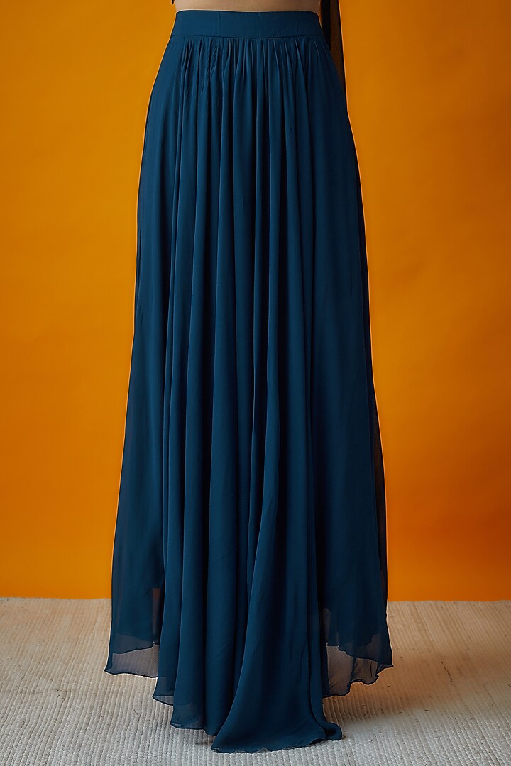 Blue Georgette Jacket Wedding Lehenga Set by Radical at Pernia's Pop Up Shop