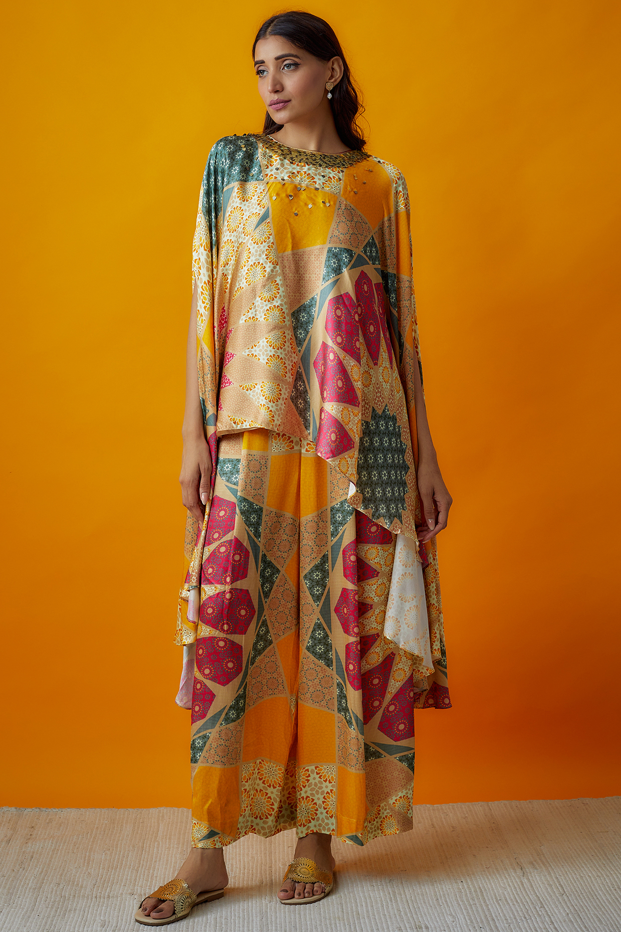 Multi-Colored Silk Satin Printed Pant Set by Radical at Pernia's Pop Up Shop