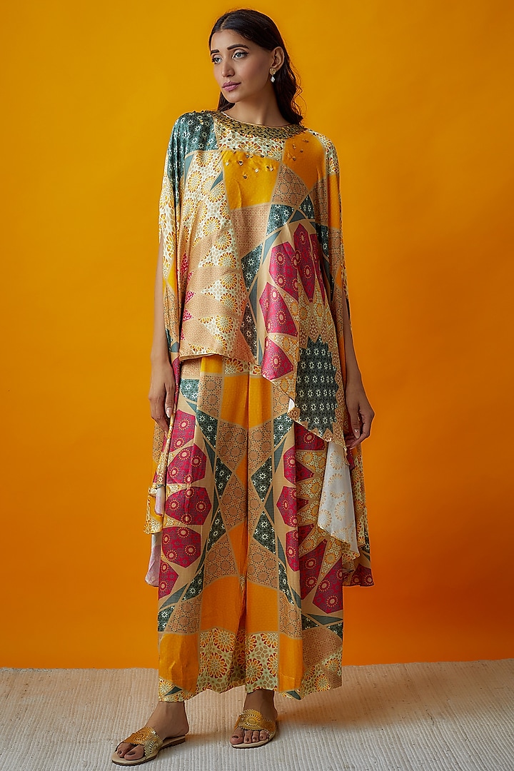 Multi-Colored Silk Satin Printed Pant Set by Radical at Pernia's Pop Up Shop
