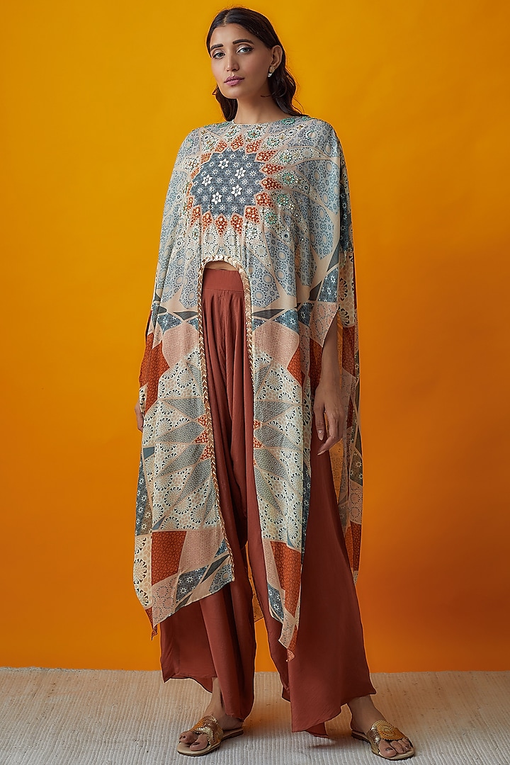 Multi-Colored Georgette Printed Cape Set by Radical