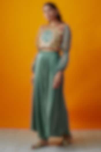 Slate Green Silk Satin Pant Set by Radical at Pernia's Pop Up Shop