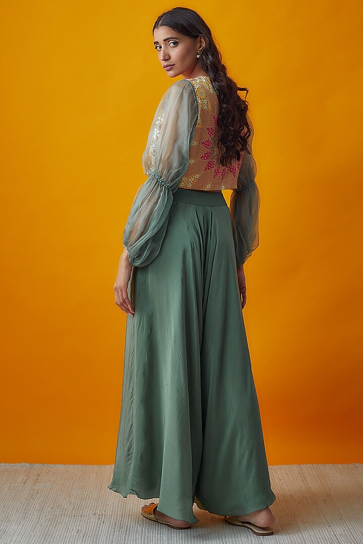 Slate Green Silk Satin Pant Set by Radical at Pernia's Pop Up Shop