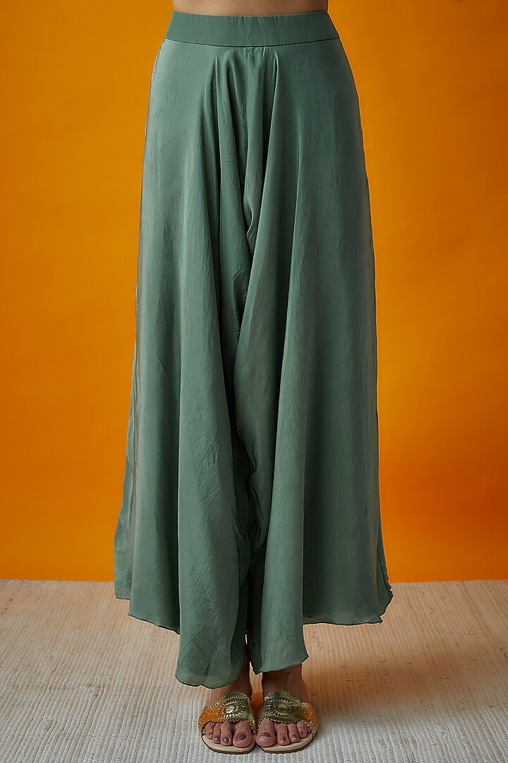 Slate Green Silk Satin Pant Set by Radical at Pernia's Pop Up Shop