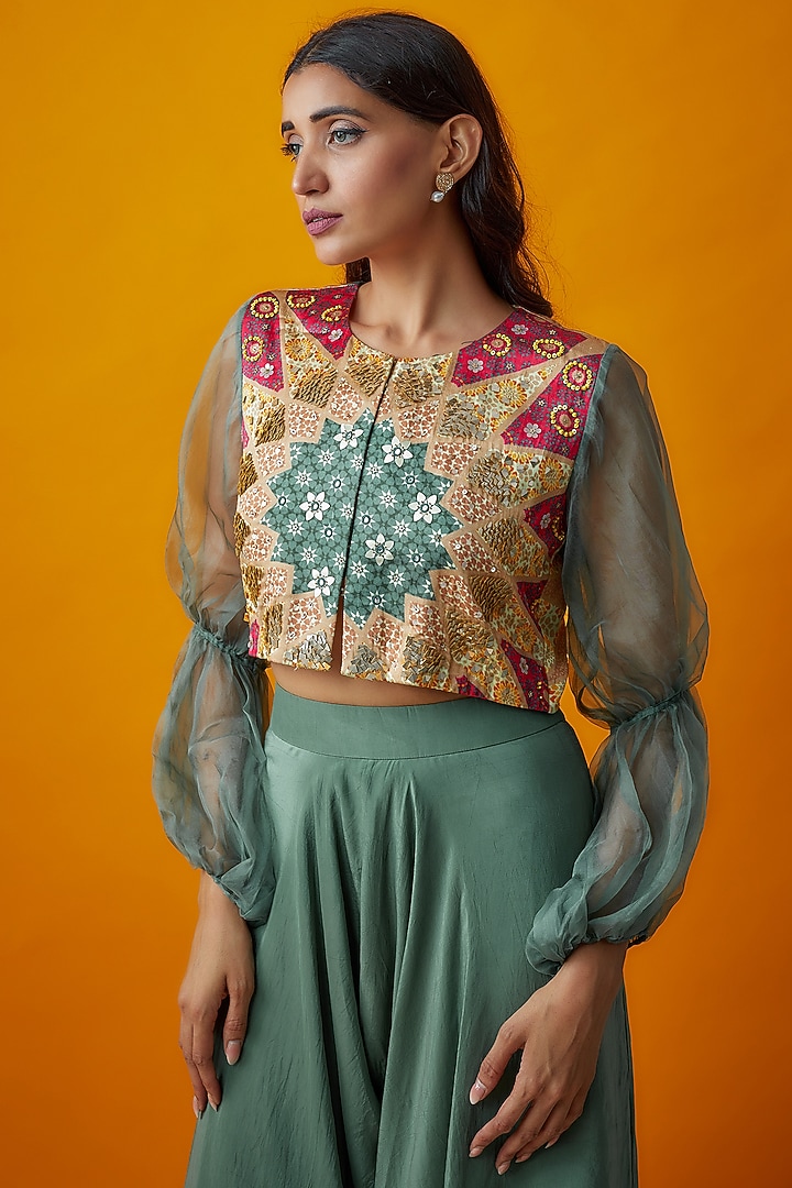 Slate Green Silk Satin Pant Set by Radical at Pernia's Pop Up Shop