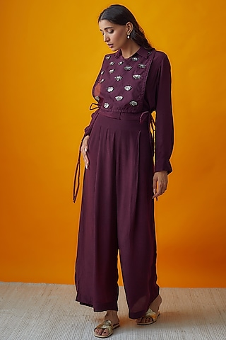 Burgundy Crepe Co-Ord Set by Radical