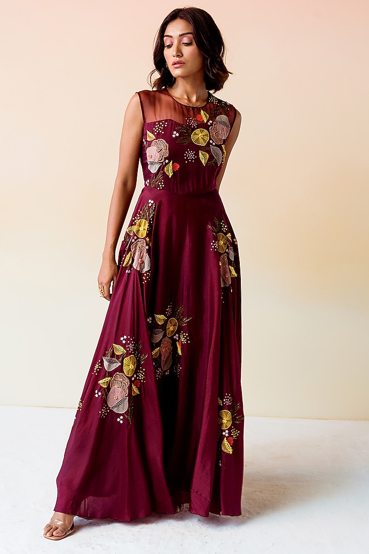 Burgundy Bemberg Silk Gown by Radical
