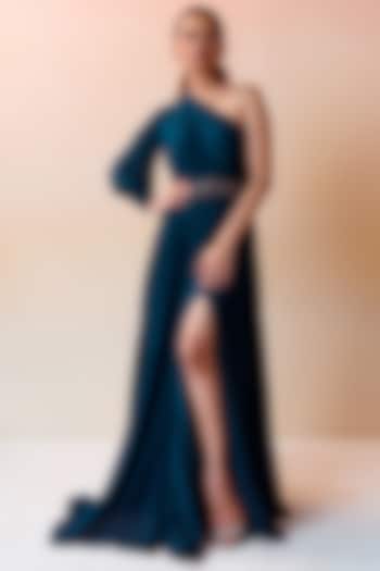 Teal Blue One-Shoulder Gown by Radical at Pernia's Pop Up Shop
