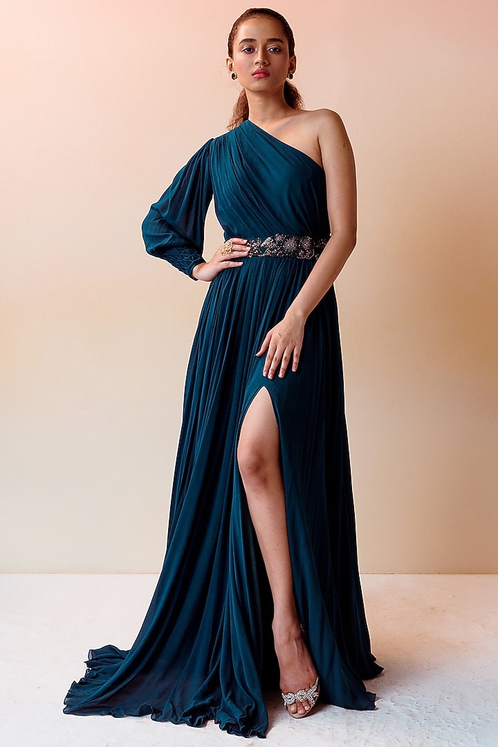 Teal Blue One-Shoulder Gown by Radical at Pernia's Pop Up Shop