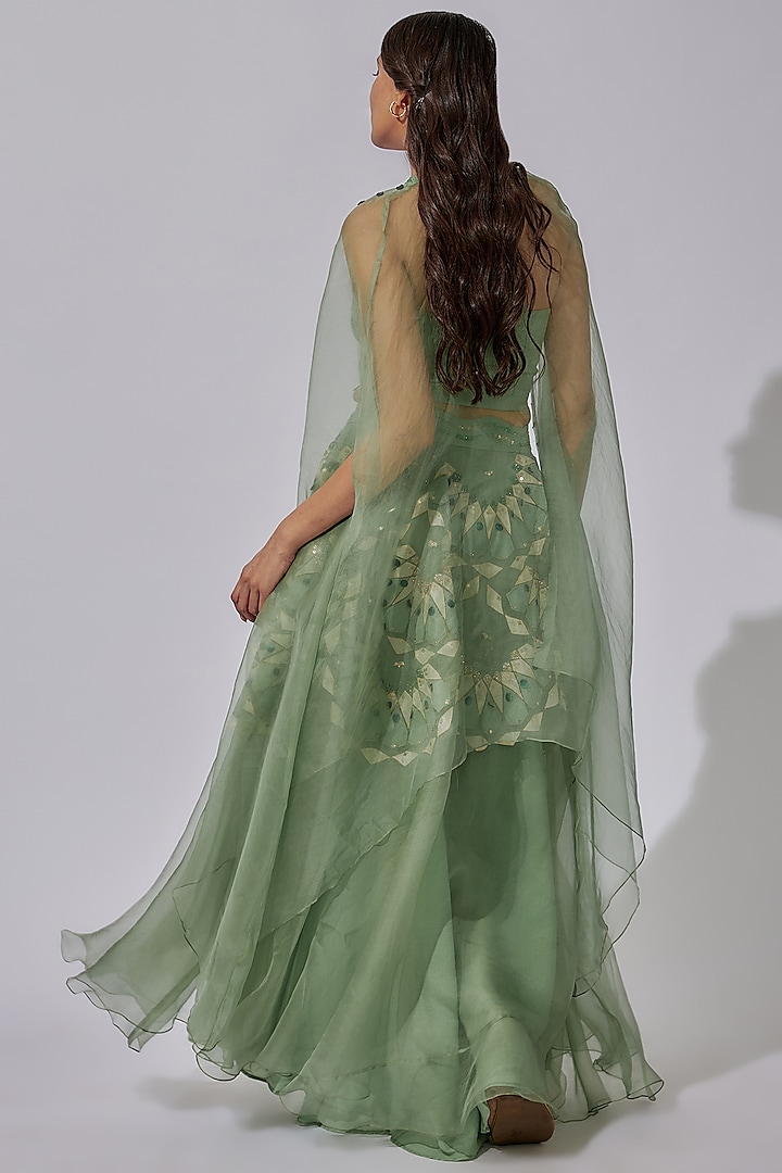 slim fit dress slacks Sage Green Ankle Length Lace Prom Dress with Bubble Sleeves main image 1