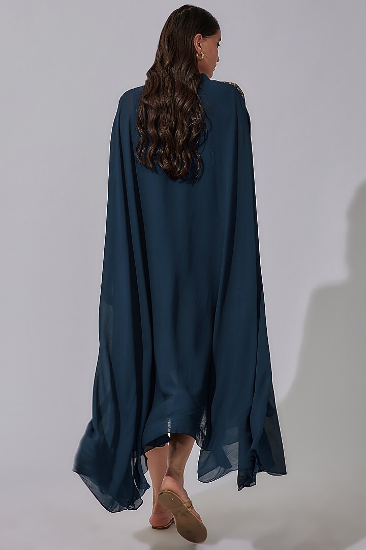 Navy Blue Georgette Embroidered Tunic by Radical at Pernia's Pop Up Shop